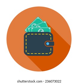 Purse with dollar. Single flat color icon. Vector illustration.