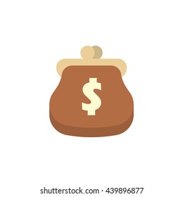 A purse with a dollar symbol. Flat icon.