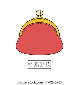 Purse. Flat colored illustration of object. Fashion accessory. Vector