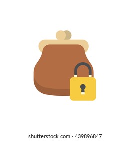 A purse flat icon with padlock.