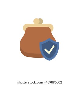 Purse flat icon with protection shield