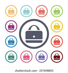 purse flat icons set. Open colorful buttons 