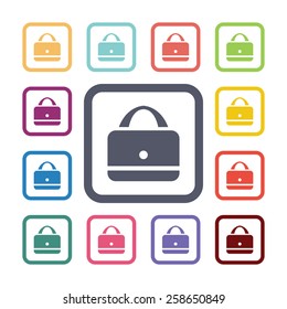 purse flat icons set. Open colorful buttons 