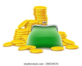 Purse and gold coins cash money. Eps10 vector illustration. Isolated on white background