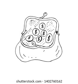 Purse. Hand drawn sketch. Vector illustration.