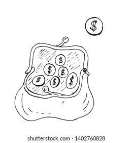 Purse. Hand drawn sketch. Vector illustration.