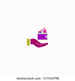 Purse in hand  icon Vector design. Colored illustration.