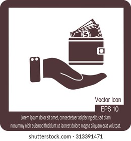 Purse and hand vector icon.