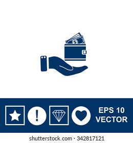 Purse and hand vector icon.