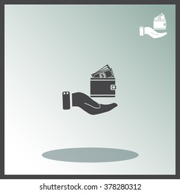 Purse and hand vector icon.