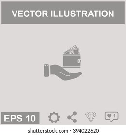 Purse and hand vector icon.