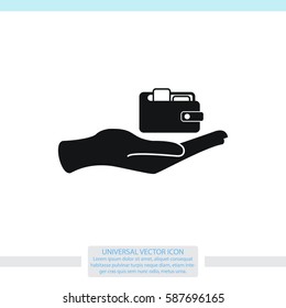 Purse and hand vector icon.