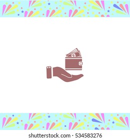 Purse in hand vector icon on white background. Isolated illustration. Business picture.