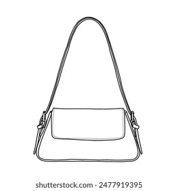 Purse Hobo Bag Tote Handbag Satchel Bag Cute Party Bag Clutch Purses Cross body Bags Line art, outline vector doodle illustration front view, isolated on white background