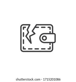 Purse with hole line icon. linear style sign for mobile concept and web design. Hole in Wallet outline vector icon. Financial crisis, bankruptcy symbol, logo illustration. Vector graphics