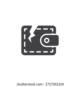 Purse with hole vector icon. filled flat sign for mobile concept and web design. Hole in Wallet glyph icon. Financial crisis, bankruptcy symbol, logo illustration. Vector graphics
