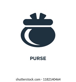 Purse icon. Black filled vector illustration. Purse symbol on white background. Can be used in web and mobile.