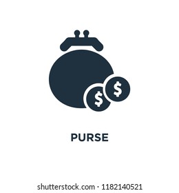 Purse icon. Black filled vector illustration. Purse symbol on white background. Can be used in web and mobile.