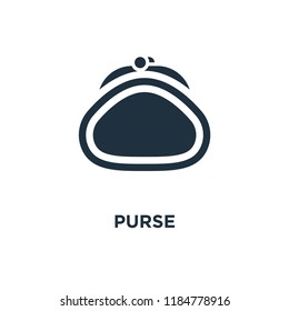 Purse icon. Black filled vector illustration. Purse symbol on white background. Can be used in web and mobile.