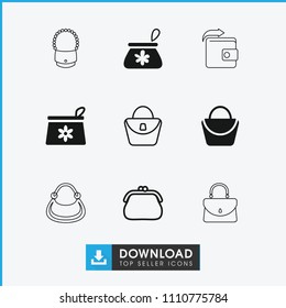 Purse icon. collection of 9 purse filled and outline icons such as make up bag, woman bag, wallet. editable purse icons for web and mobile.