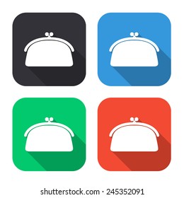 purse icon - colored illustration (gray, blue, green, red) with long shadow