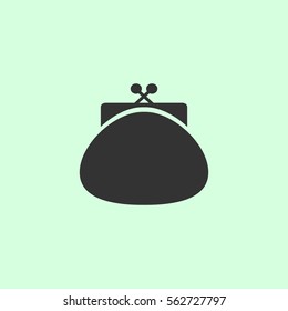 Purse icon flat. Grey vector symbol on green background
