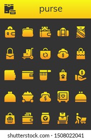 purse icon set. 26 filled purse icons.  Simple modern icons about  - Wallet, Payment, Purse, Bag, Trolley, Billfold, Strongbox, Shopping