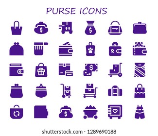  purse icon set. 30 filled purse icons. Simple modern icons about  - Bag, Purse, Trolley, Wallet, Payment, Strongbox, Suspenders