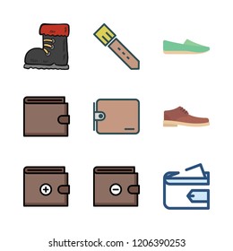 purse icon set. vector set about shoe, wallet and belt icons set.