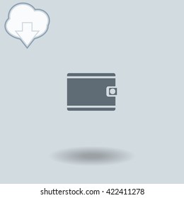 Purse icon with shadow. Cloud of download with arrow.