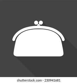 purse icon - vector illustration with long shadow isolated on gray 