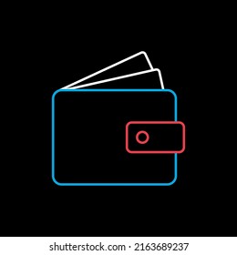 Purse icon vector isolated on the black. Money sign. Pay, online mobile payment, bill, payment, salary, shopping concept. E-commerce