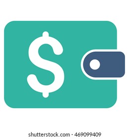 Purse icon. Vector style is bicolor flat iconic symbol with rounded angles, cobalt and cyan colors, white background.