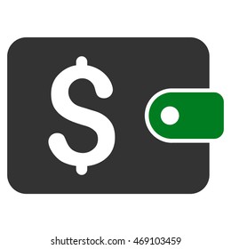 Purse icon. Vector style is bicolor flat iconic symbol with rounded angles, green and gray colors, white background.