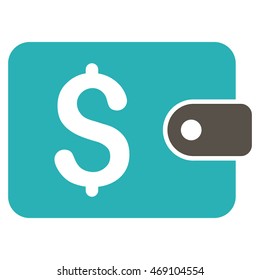 Purse icon. Vector style is bicolor flat iconic symbol with rounded angles, grey and cyan colors, white background.