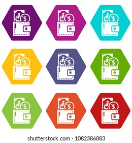 Purse icons 9 set coloful isolated on white for web