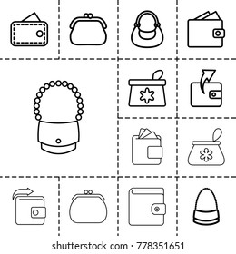 Purse icons. set of 13 editable outline purse icons such as make up bag, wallet, bag, wallet