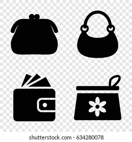 Purse icons set. set of 4 purse filled icons such as make up bag, wallet, bag