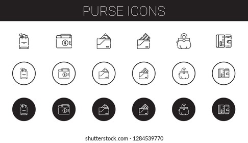 purse icons set. Collection of purse with tote bag, wallet. Editable and scalable purse icons.