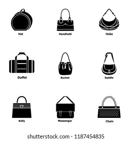 Purse icons set. Simple set of 9 purse vector icons for web isolated on white background