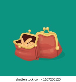 purse with money, dollars, coins, 