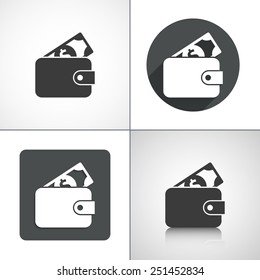 Purse with money icons. Set elements for design. Vector illustration