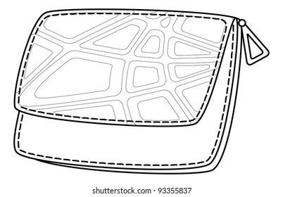 Purse for money with mosaic pattern, contour. Vector