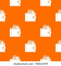 Purse with money pattern repeat seamless in orange color for any design. Vector geometric illustration