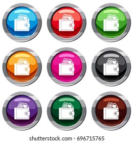 Purse with money set icon isolated on white. 9 icon collection vector illustration