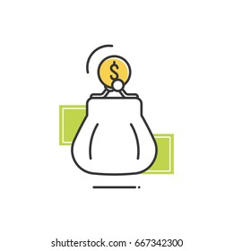 Purse and money. Simple isolated icon on white background in flat style. Modern vector line design.