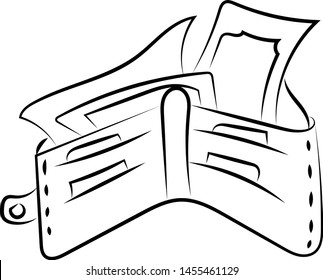 Purse with money sketch, illustration, vector on white background.