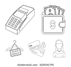 Purse, money, touch, hanger and other equipment. E commerce set collection icons in outline style vector symbol stock illustration web.