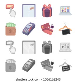 Purse, money, touch, hanger and other equipment. E commerce set collection icons in cartoon,monochrome style vector symbol stock illustration web.