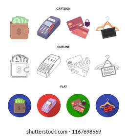Purse, money, touch, hanger and other equipment. E commerce set collection icons in cartoon,outline,flat style vector symbol stock illustration web.